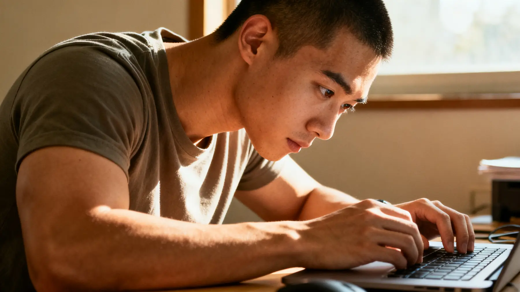 A man focused and productive at his desk