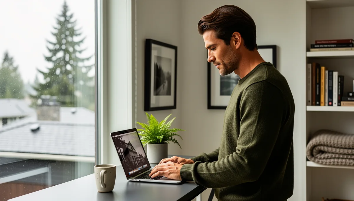 Focused work at a craftsman home office desk