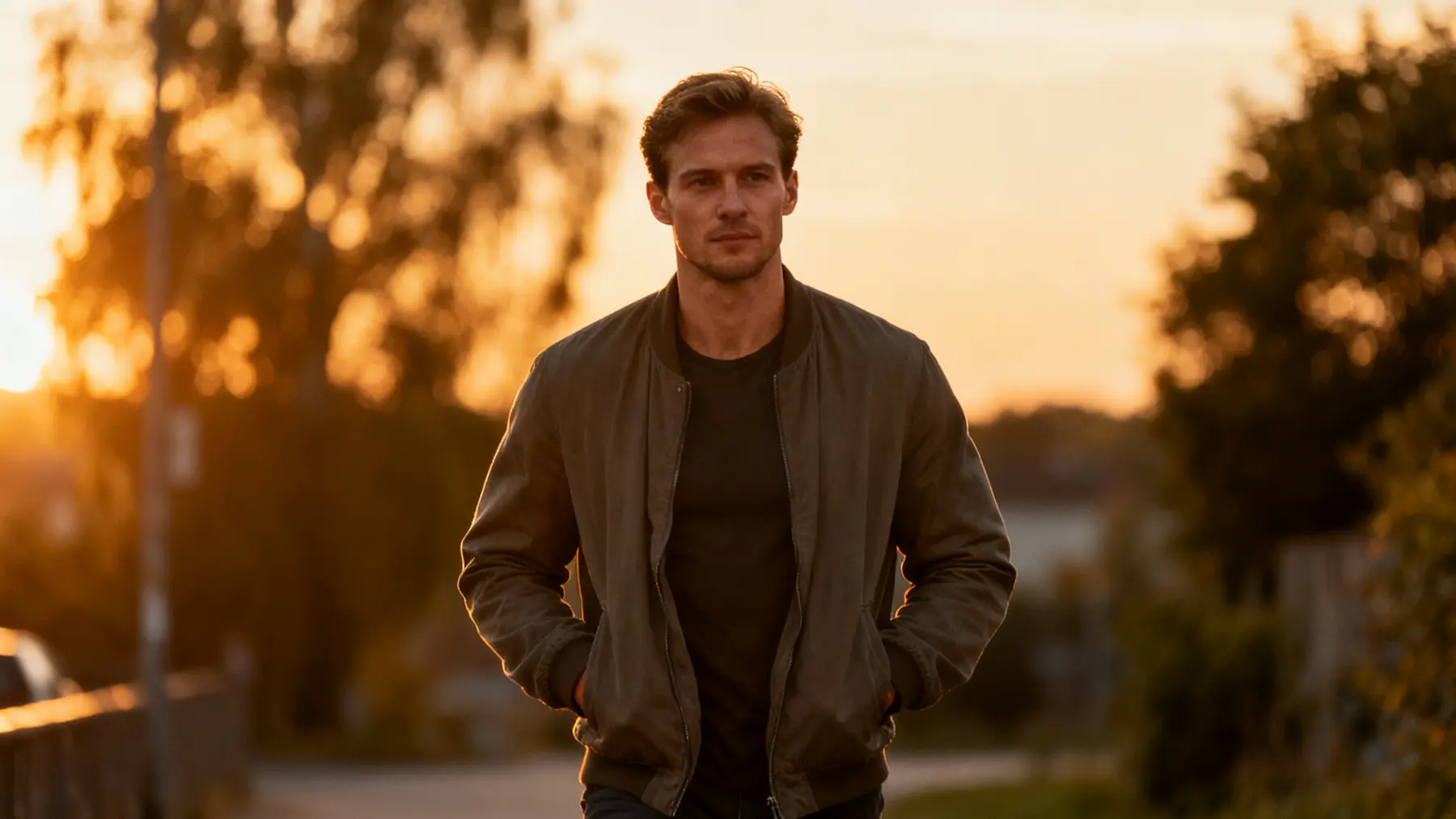 Young man taking a walk outside instead of smoking at night