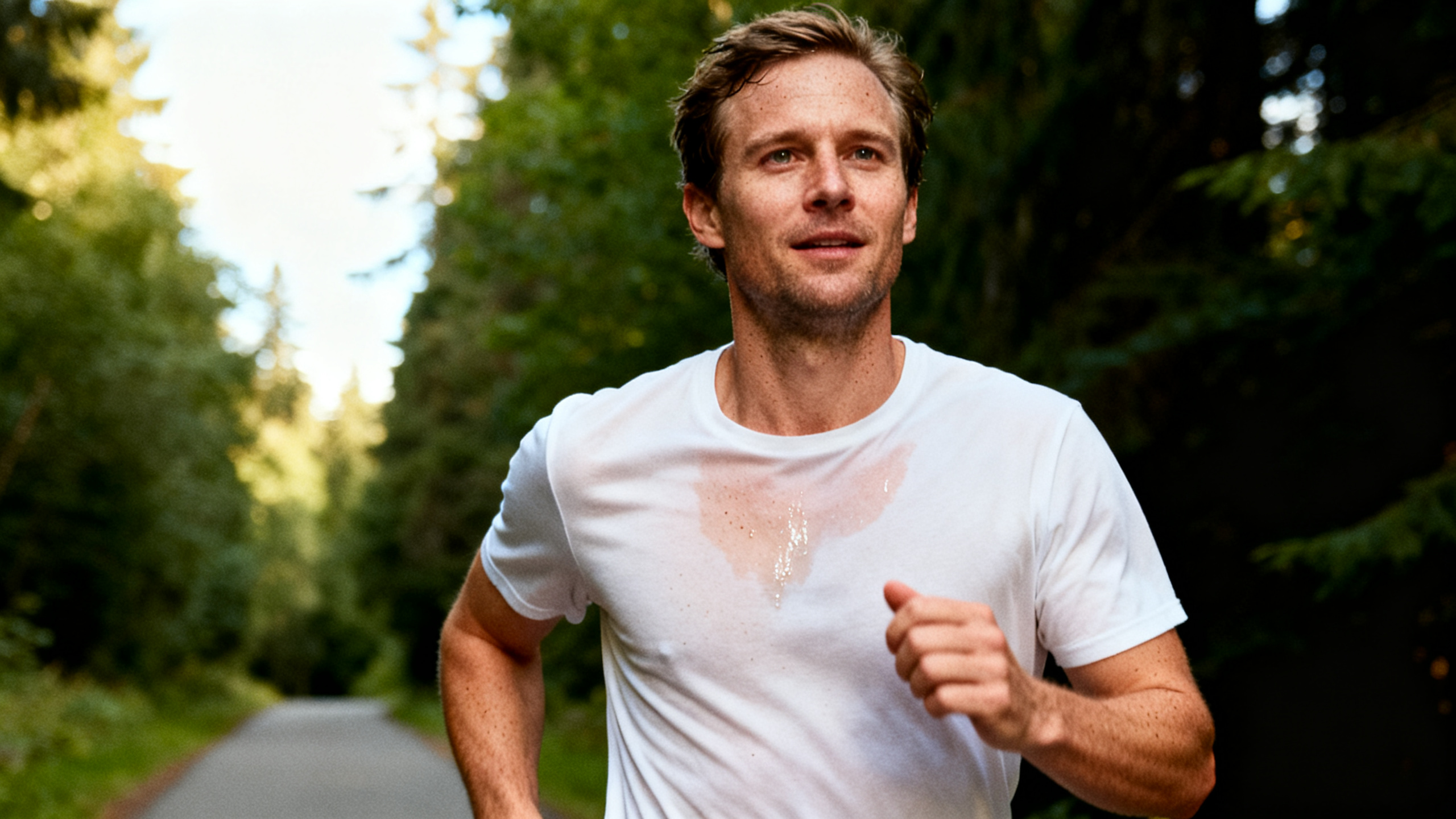 Fit man jogging outside as part of anxiety treatment