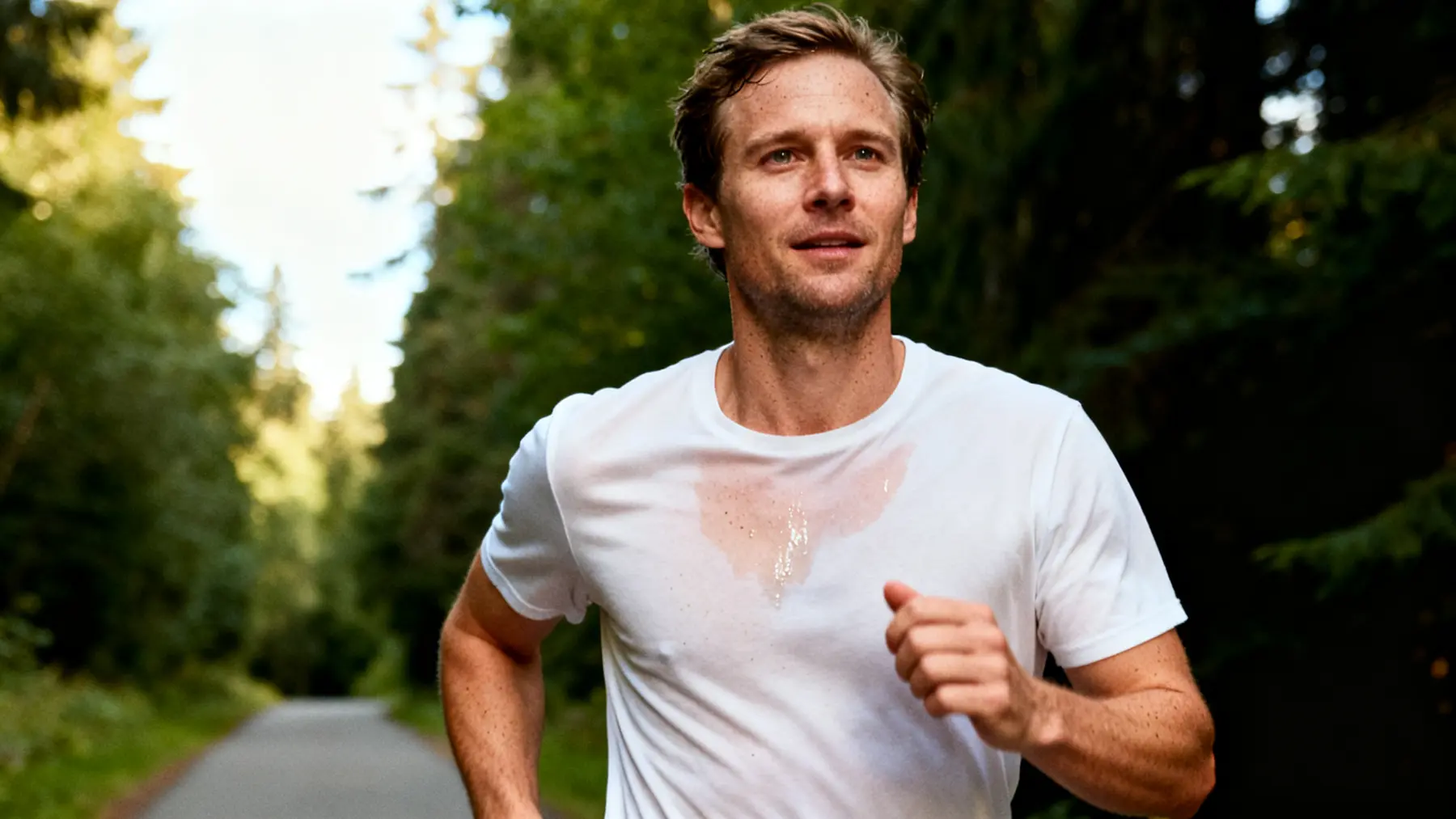 Fit man jogging outside as part of anxiety treatment