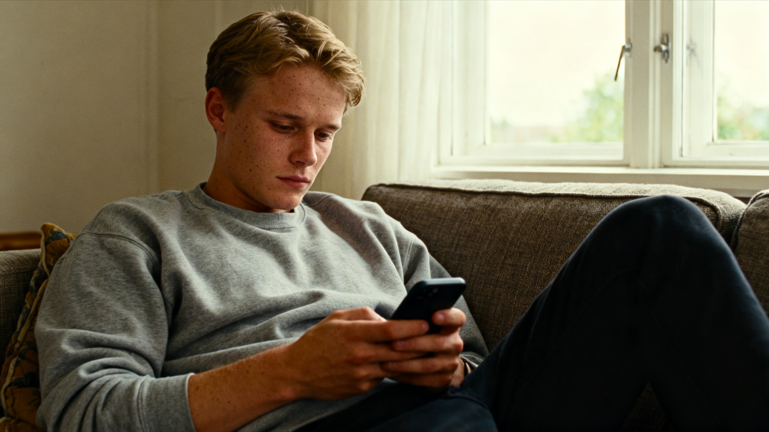 Young man sitting on a couch during the first weeks of an SSRI