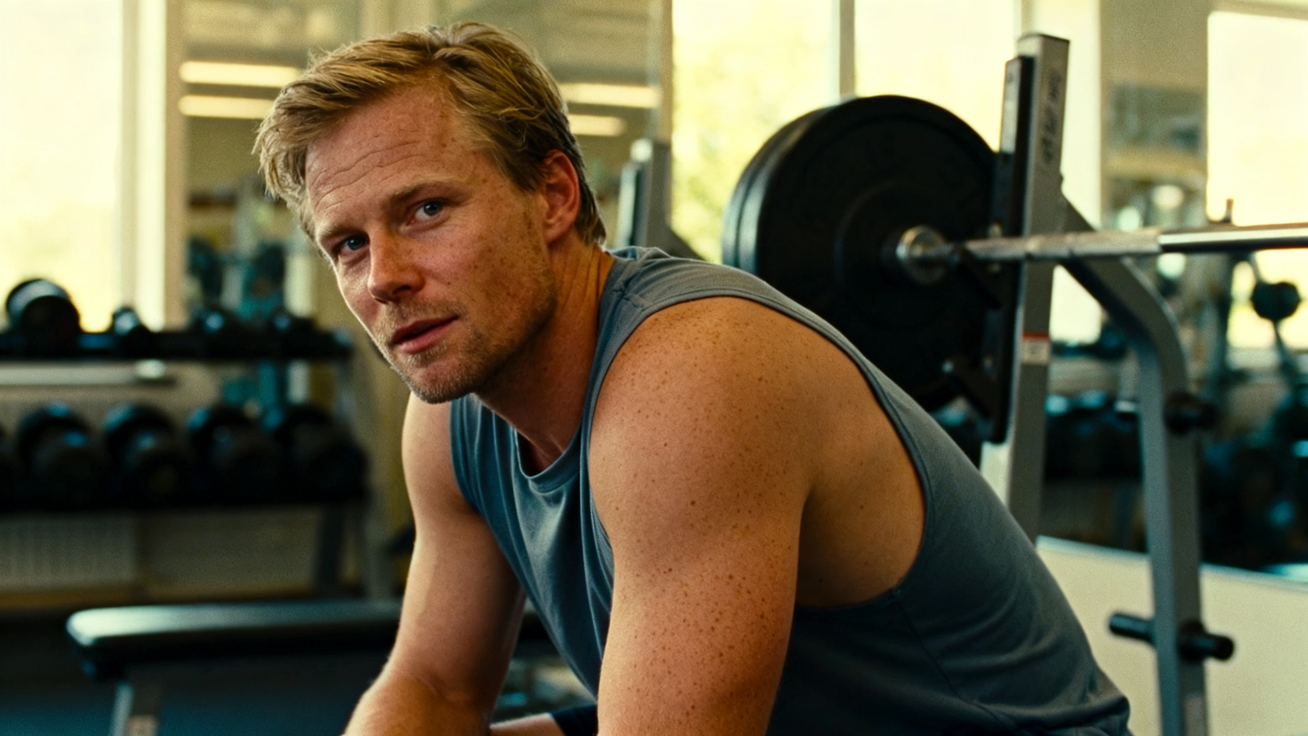 Fit man resting in a gym while thinking about testosterone treatment